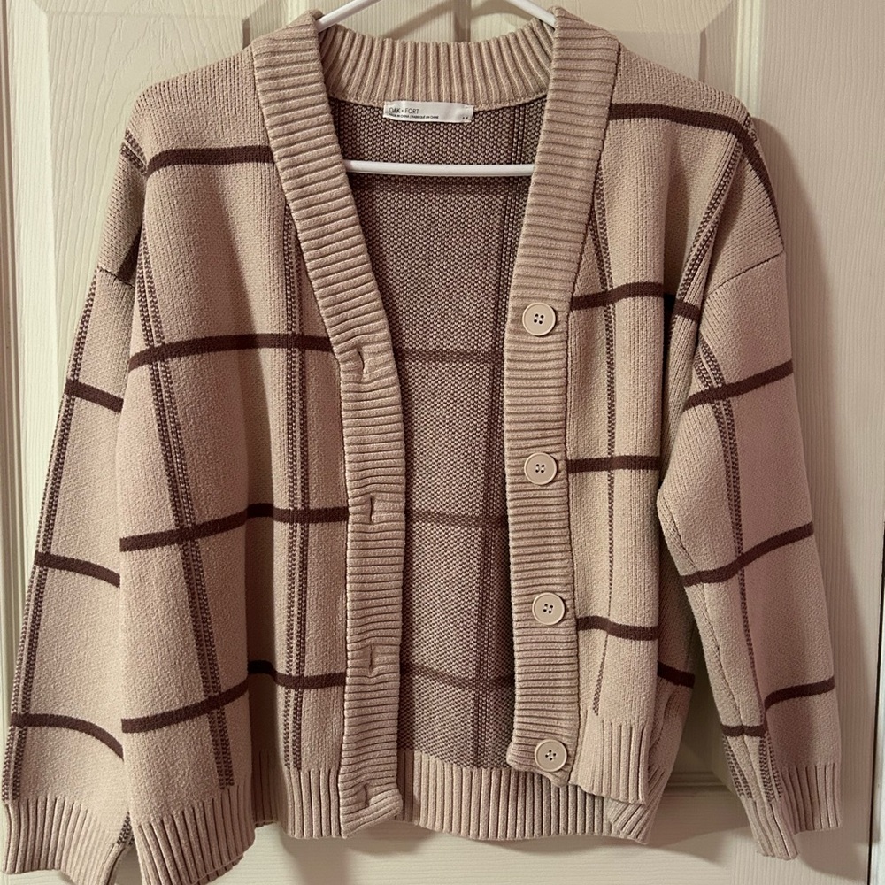 OAK + FORT Beige and Brown Checked Button-Up Cardigan